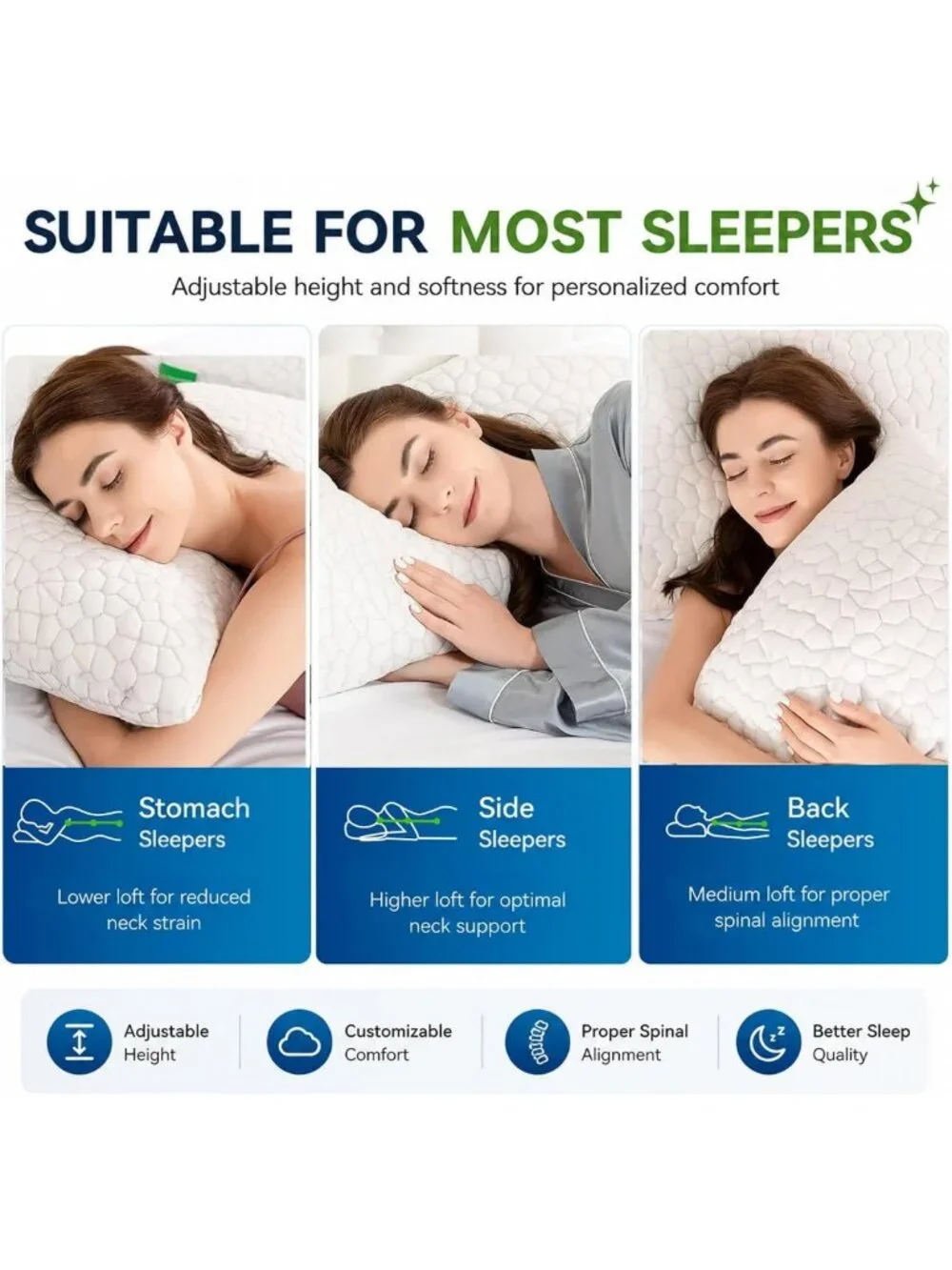 Cooling Shredded Memory Foam Pillows Set of 2 - Adjustable Firmness for All